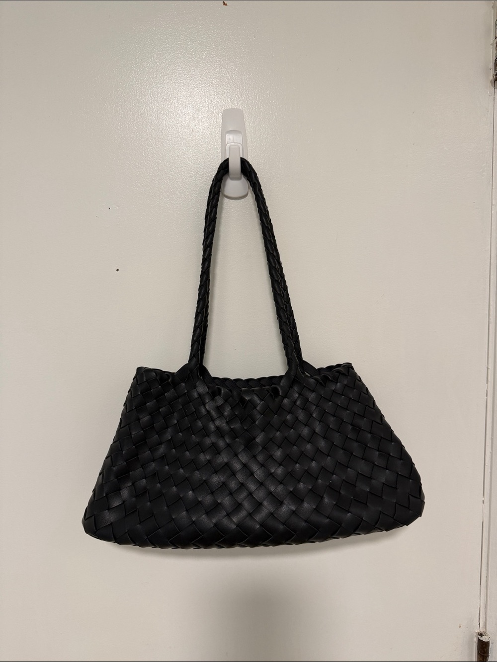 Woven Shoulder Tote Bag - Black